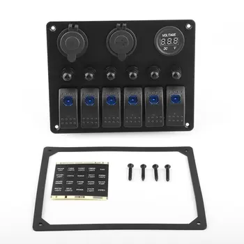 

Vehicle 5 Pin Double LED Light Dual USB Charger 6 Bit Switch Voltmeter Composite Panel Water Resistance Cover