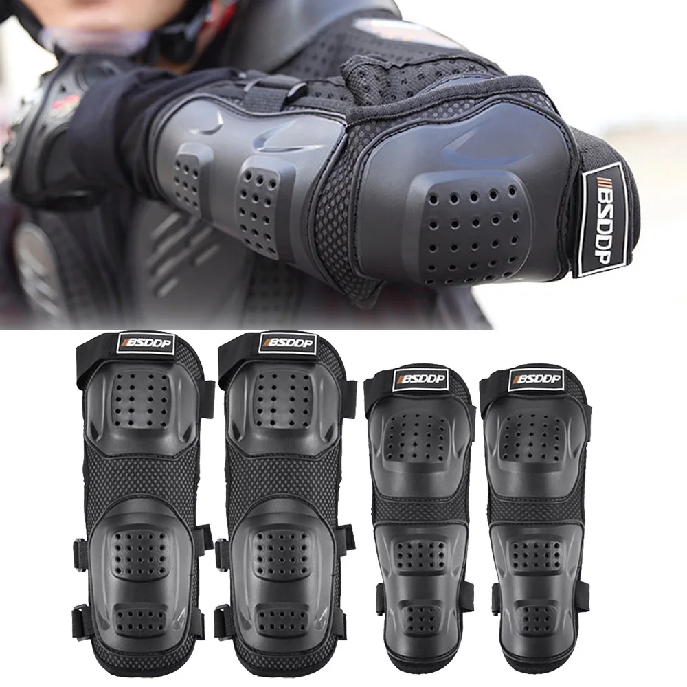 4pcs Motorcycle Black Short Knee Braces Training Elbow Guards Protector Gears