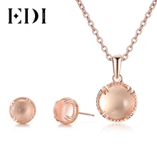 EDI Подлинная 7 мм натуральный драгоценный камень стразы из розового кварца набор ювелирных изделий стерлингового серебра 925 серьги-гвоздики с подвеской для женщин