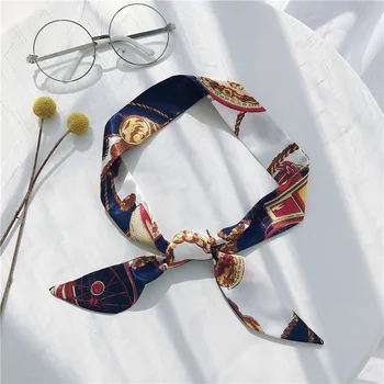 

Scarf Women Korean Autumn Silk Printed Scarf Small Ribbon Colorful Elegant All-match Stylish Wild Green Flowers Neckerchief 95cm