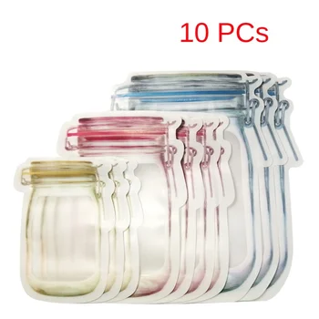 

10 PCs Mason Jar Ziplock Bag Portable Sealed Transparent Ingredients Buggy Bag Snacks Moisture-Proof Freshness Protection