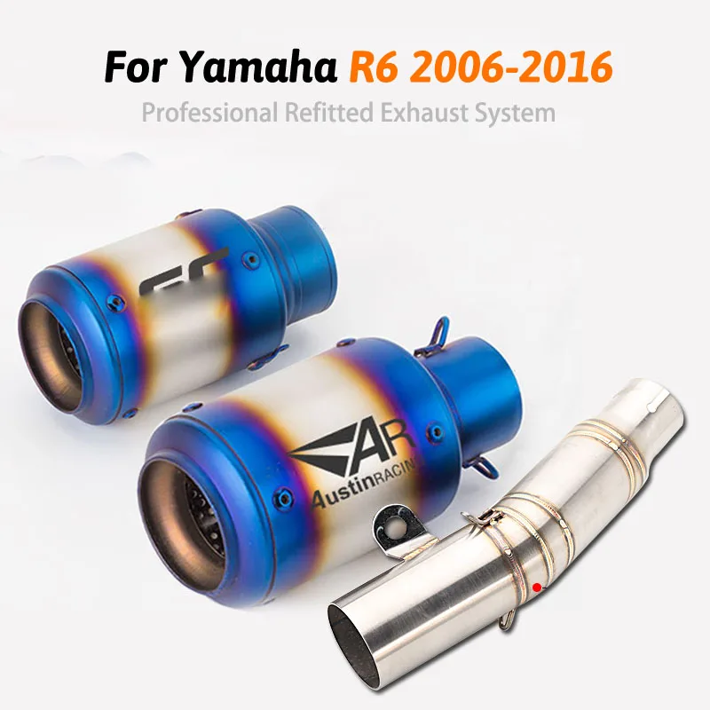 Для Yamaha R6 2006- год универсальный 60 мм мотоцикл выхлопной трубы и r6 средней звенья трубы весь комплект трубы R 6
