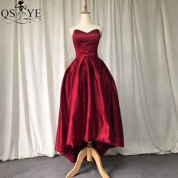 

QSYYE Broken Size Clearance Specials Red Hi-low Prom Dress Short Front Long Back Evening Dress V neck Puffy Satin Prom Dresses