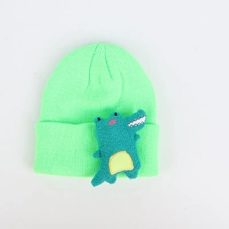 Зимние новые стильные детские плотные вязанные шапочки Skullies с динозавром из мультфильма, шапка бини для мальчиков и девочек 11