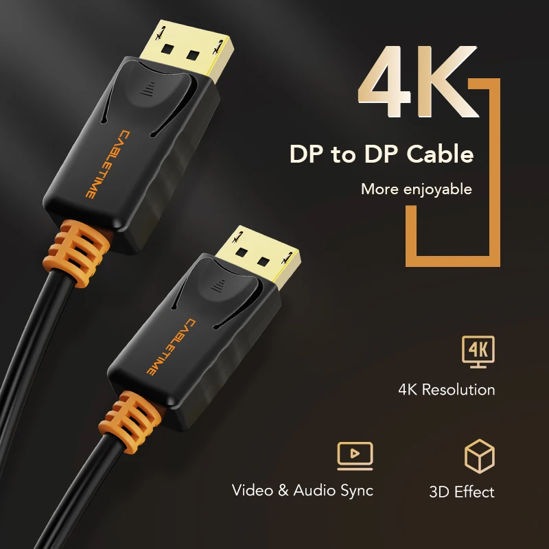 Cabletime Дисплей Порты и разъёмы Кабель 4 К 60 Гц DP кабель шнур адаптера 1.2 аудио видео 2