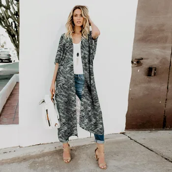 

2020 Casual Shirt Women Blouse Shawl Loose Tops Outwear Print Chiffon Blouse Beach Kimono Cardigan Женская Одежда#3