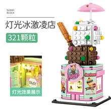 Architecture Mini Street View Building Blocks Store Flowers Shop House with lights Model DIY Bricks Toys for children gifts