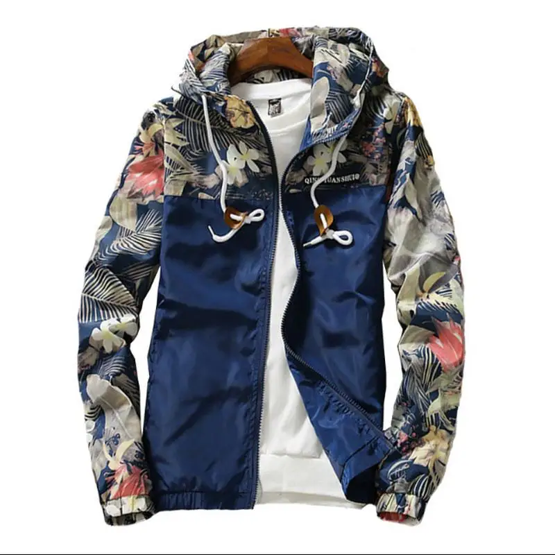 Deals LINGDENG Floral Bomber Jacket Men Hip Hop Slim Fit Flowers Pilot Bomber Jacket Coat Men's Hooded Jackets Plus Size 4XL ,