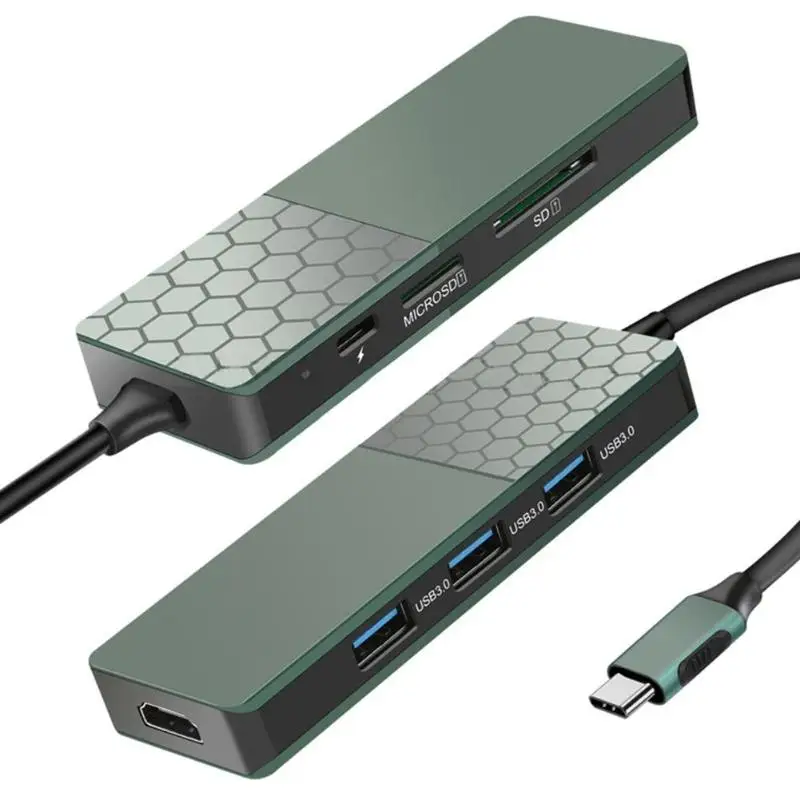 YC750 7-Порты 3 концентратор USB3.0+ HDMI 4K компьютера USB C сплиттер Алюминий Сплав высокий Глянец акриловый корпус с флеш-карты памяти TF PD слот