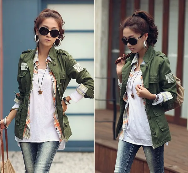 Chaqueta verde militar para Mujer, abrigos de camuflaje bordados de algodón  con cremallera, Talla M, L, XL, 2XL, primavera y otoño, 2023 - AliExpress