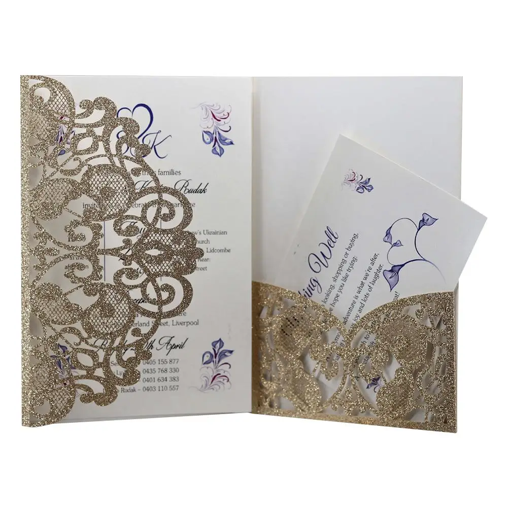  10PCS European Style Glitter Invitations Laser Cut Wedding Invitations Cards Festive Greeting Cards - 4.00015E+12