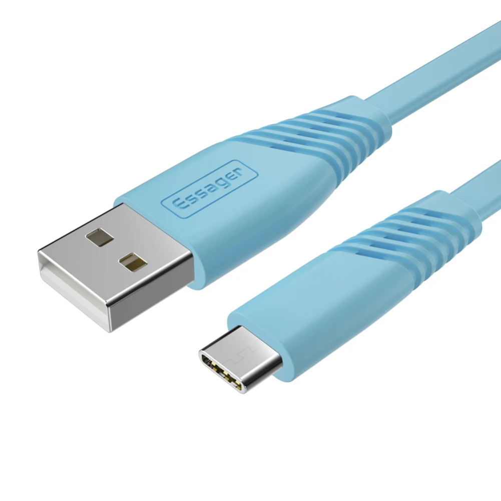 Небесно-голубой Кабель Essager usb type C для samsung Xiaomi Redmi Note 7 K20 OnePlus 7 Pro 6t провод для быстрой зарядки USBC кабель type-c USB-C зарядное устройство - Цвет: Небесно-голубой