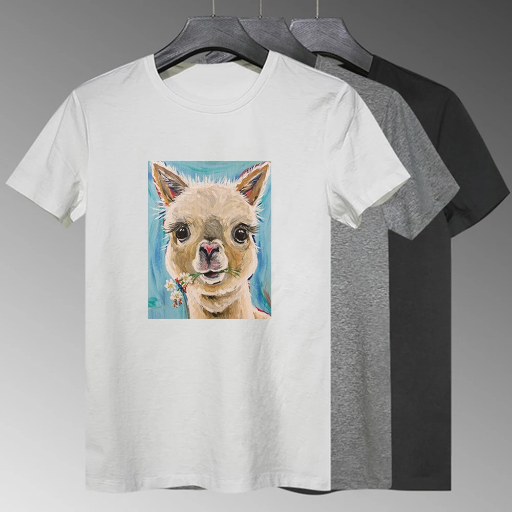 

Popular Style Summer New T-shirts Harajuku Cute Alpaca Printing Punk Hip Hop Women's shirt Loose Comfortable Cheap O-neck Tshirt