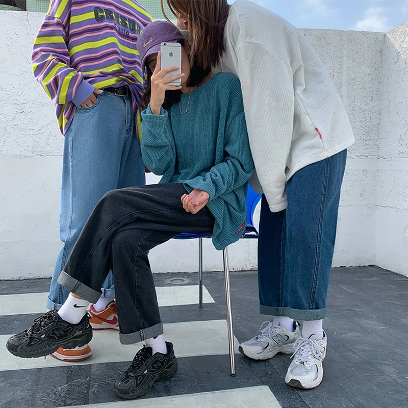 Lisible 2021 maman jean Femme taille haute élastique jambe large Denim bleu Streetwear Baggy jean Boyfriend Femme pantalon droit Femme