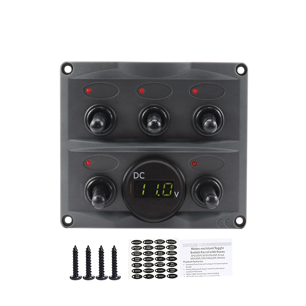 Морской 12 V-24 V DC 5 Gang морской катер автомобиля цепи RV светодиодный переключатель кулисный переключатель Панель с зеленым Вольтметр для автомобилей класса RV лодка