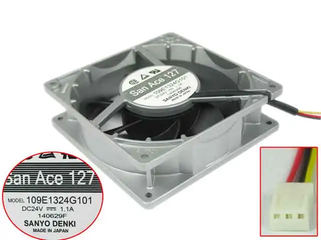 

3-проводной вентилятор для охлаждения сервера Sanyo Denki 109E1324G101 DC 24V 1.1A 127x127x38 мм