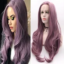 Bombshell, смесь лаванды, фиолетового цвета, натуральные волнистые синтетические парики на кружеве, бесклеевые термостойкие волокна, натуральные волосы для женщин