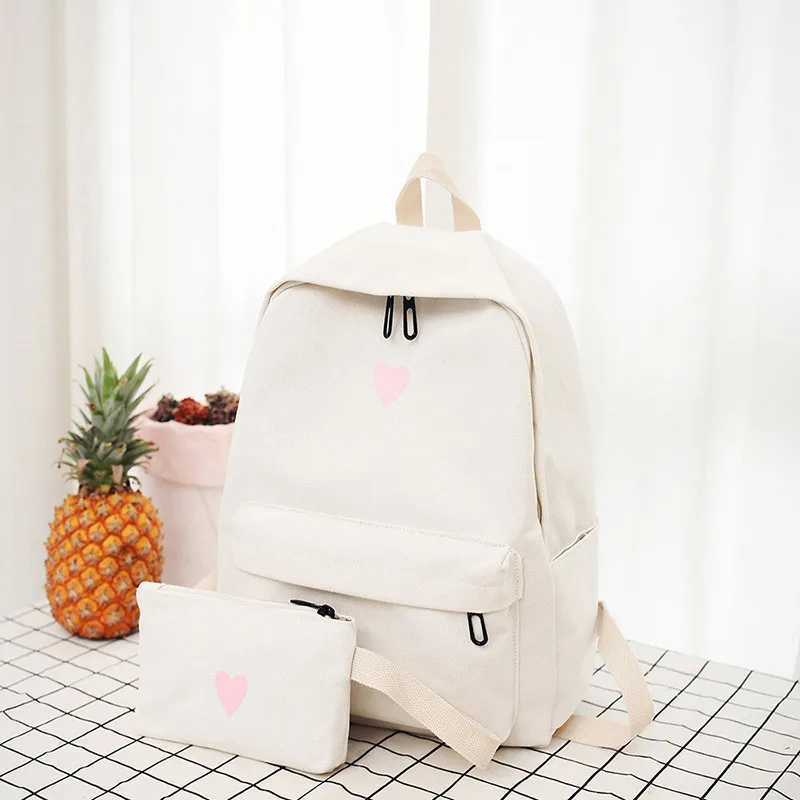 High Quality Canvas Printed Heart Yellow Backpack Korean Style Students Travel Bag Girls School Bag Laptop Backpack