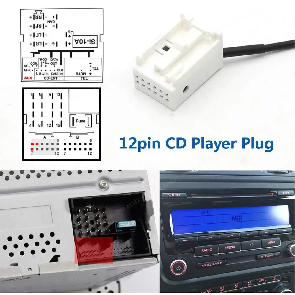 12 Pin Автомобильный Bluetooth 4,0 Aux аудио стерео адаптер с громкой связью, микрофон в сборе для Skoda Polo EOS Golf Passat Tour