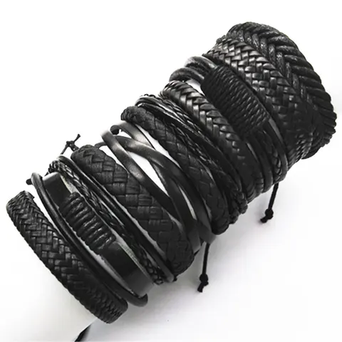 Brown Bracelets 10pcs/set Wrap Woven Fashion Handmade Men Bracelets Women Leather Bracelet Men Bangle Wholesale Jewelry Gift