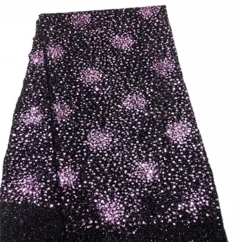 

(5yards/lot ) 2019 New High quality emerald purple Velvet African tulle lace French net lace fabric with Sequins for party dress