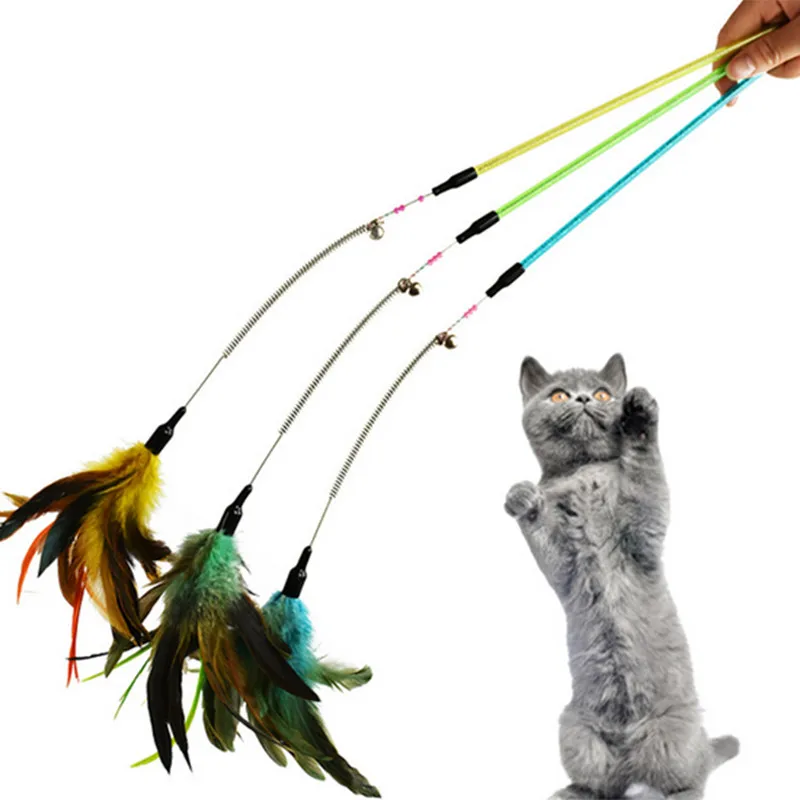 Игрушка-палочка с перьями, пружинная игрушка для кошек, игрушка-палочка, колокольчик, игровая палочка с бусинами, интерактивный питомец, котенок, собачья палочка, товары для обучения