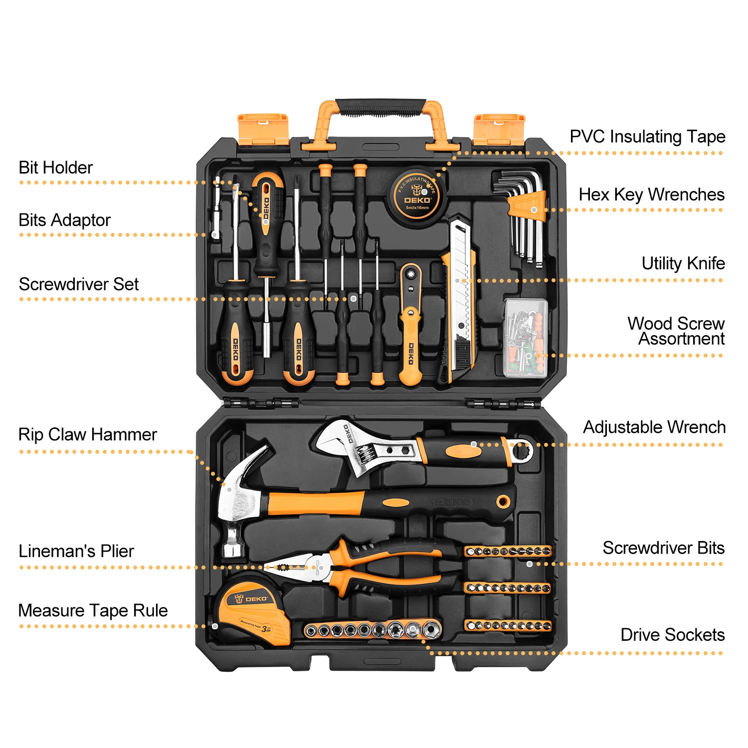 Hand Tool Set for Auto Repair with Measure Tape Driver