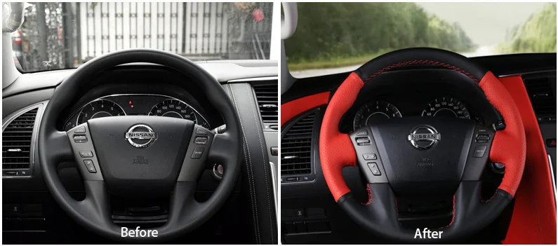 Подходит для 2013- Nissan Tour Le Y62 кожаный чехол для ручного шитья рулевого колеса автомобиля модифицированный Карбон волокно руль cov