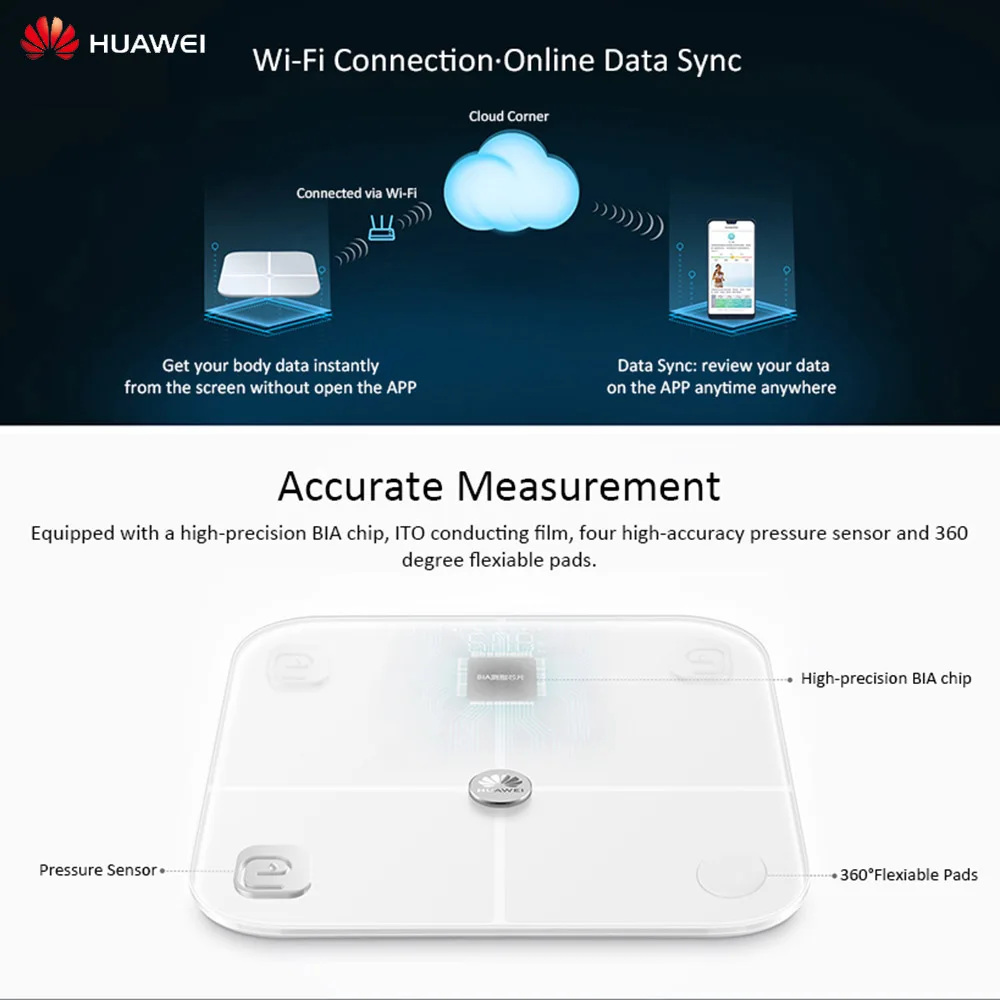 HUAWEI весы для измерения веса тела, Bluetooth, цифровые весы для тела, BMI, весы, состав тела, монитор, Поддержка Android и iOS, весы для взвешивания