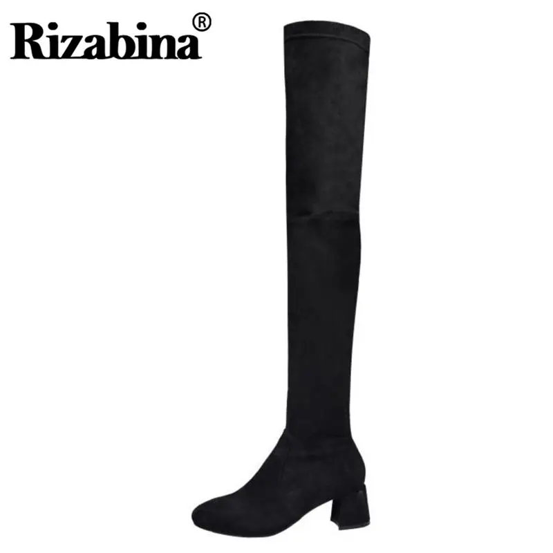 RIZABINA Women Thick High Heels Stretch Boots Real Leather Winter Shoes
Women Fur Warm Round Toe Over Knee Boots Size 34-43