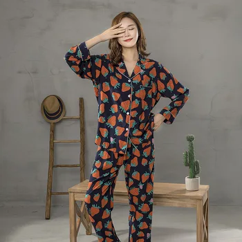 

2020 new spring and autumn Korean women's cotton cardigan printed pajamas simple and comfortable home wear summer pajamas set