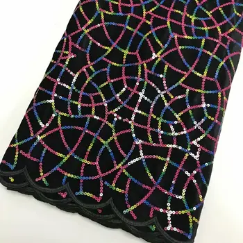 

Latest African Lace Fabric 2018 High Quality Purple Velvet Lace Green Sequin Lace Cotton Dresses For Evening Dresses