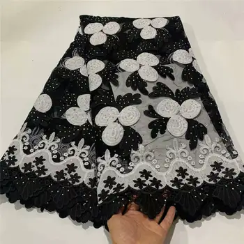 

African Material Stones Lace Fabric For Wedding, Black African Lace Fabric 2020 High Quality Lace (WDLY-5-19