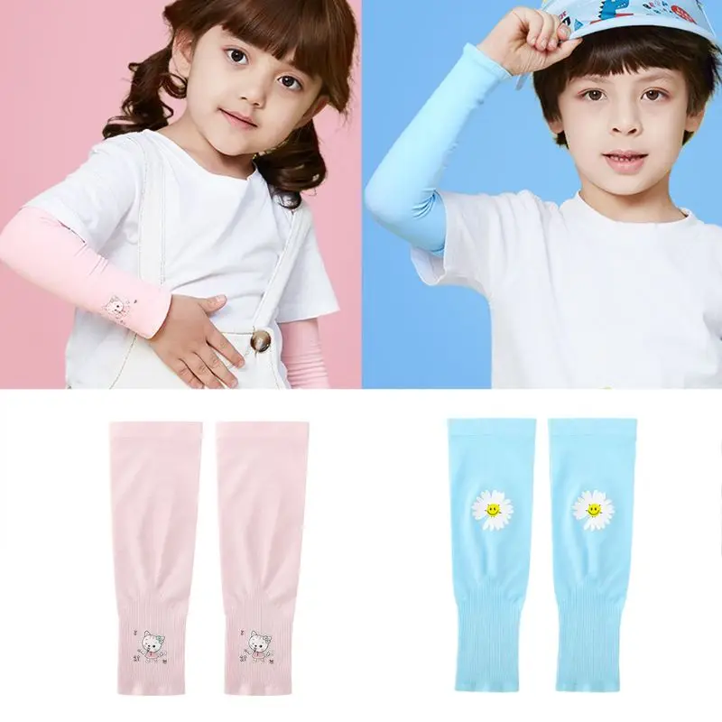 

Baby Kids Summer UV Protection Arm Sleeves Cartoon Floral Animal Cycling Sunscreen Cooling Ice Silk Sleeveless Gloves
