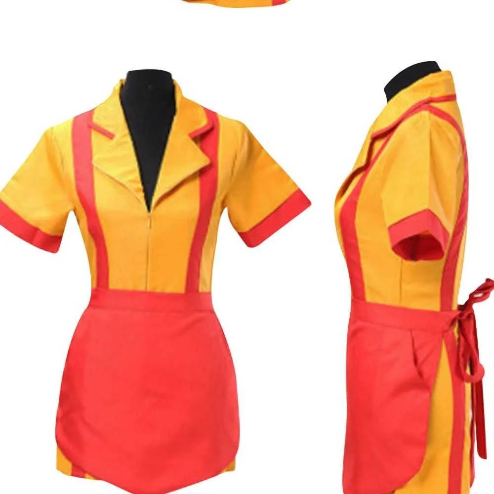 Custom Made 2 Broke Girls Costume Halloween Outfit Max Black Caroline Wesbox Channing Cosplay Suit Apron Dress | Тематическая