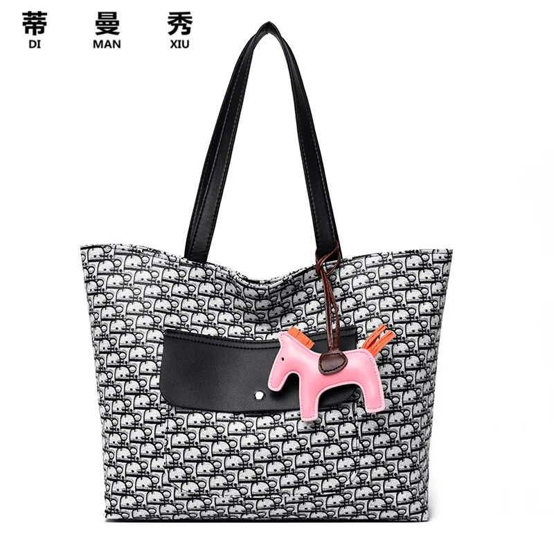 

PU Handbag 2019 Autumn New Style Classic Large-Volume Tote Bag Versatile WOMEN'S Bag Shoulder Bag Pendant And Ternary