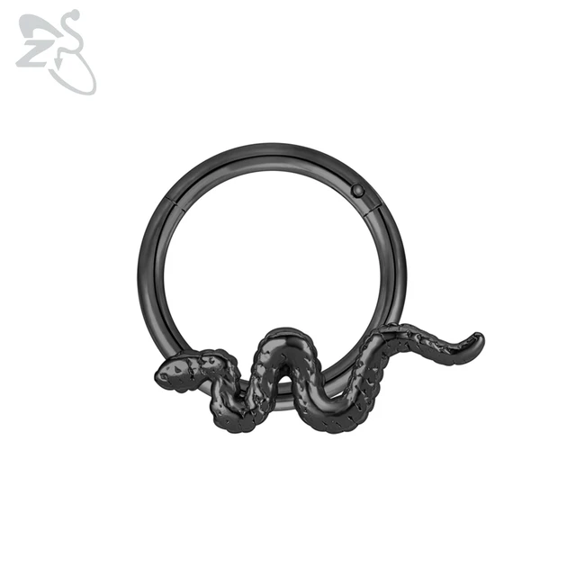 ZS 1 PC Snake Stainless Steel Nose Ring Unisex 4 Colors Punk Septum Clicker 16G Ear Tragus Cartilage Daith Piercing Jewelry 8MM Black