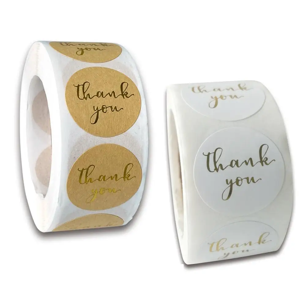 500pcs Thankyou Handemade Stickers Circle Sticker Golden Stamp Printing Kraft Color/ White Coated Paper Disposable Product | Дом и сад