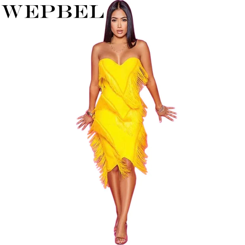 WEPBEL, женское платье, сексуальное, без бретелек, платье с кисточками, с открытыми плечами, однотонное, без рукавов, с открытой спиной, на молнии, эластичная талия, элегантные платья
