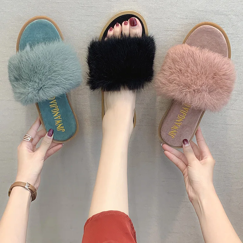 

Slippers Fur Luxury Slides Shoes Shose Women Plush Designer 2019 Flat Basic Rome Fabric Fashion Cotton Slippers Fur Shoes 2019