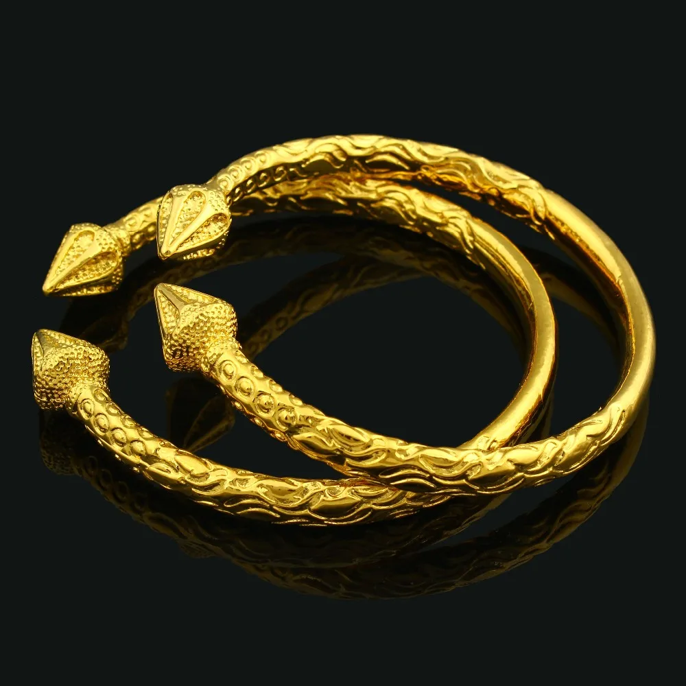 New Arrived African/Dubai Fashion Openable 22k Yellow Gold GF Bangle Engraved Trendy Pattern Bracelet 2 Piece Jewelry Wholesale | Украшения