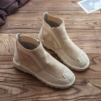 

Soft bottom women's boots 2019 autumn new Mori literary retro short boots hand-made comfort Japanese plus velvet ankle boots