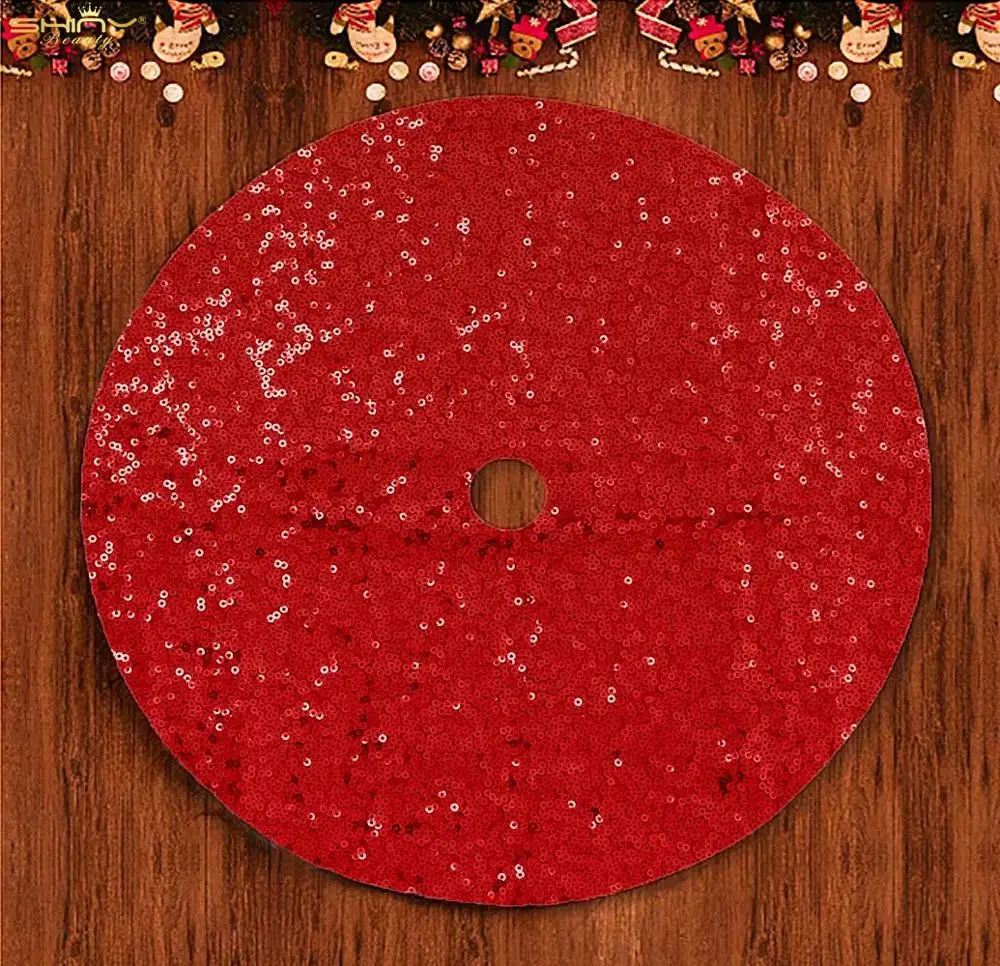 Red 24Inch Tree Skirt Christmas Sparkle Tree Skirts Holiday Christmas Decoration for Small Tree-M1023