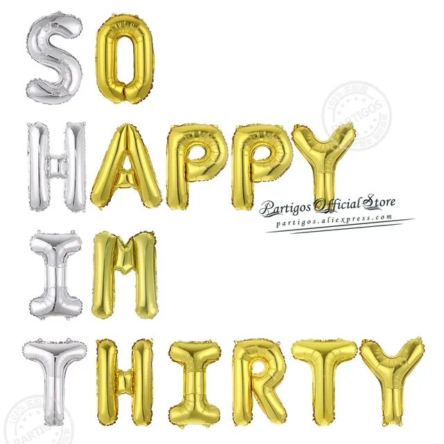 15Pcs/Set 12/16Inch Mixed Rose Gold Foil Letter Balloons 30th Birthday Party Decorations So Happy Im Thirty Balls Banners silver set 1