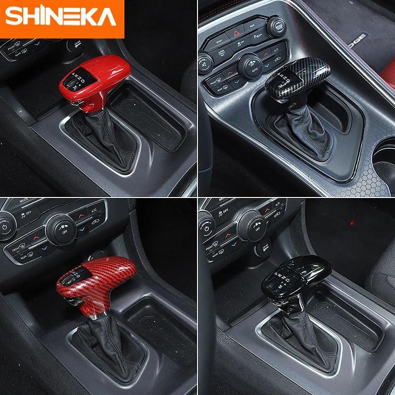 SHINEKA Interior Mouldings For Dodge Challenger Car Gear Shift Knob Top Head Decoration Cover Stickers For Dodge Charger 2015+