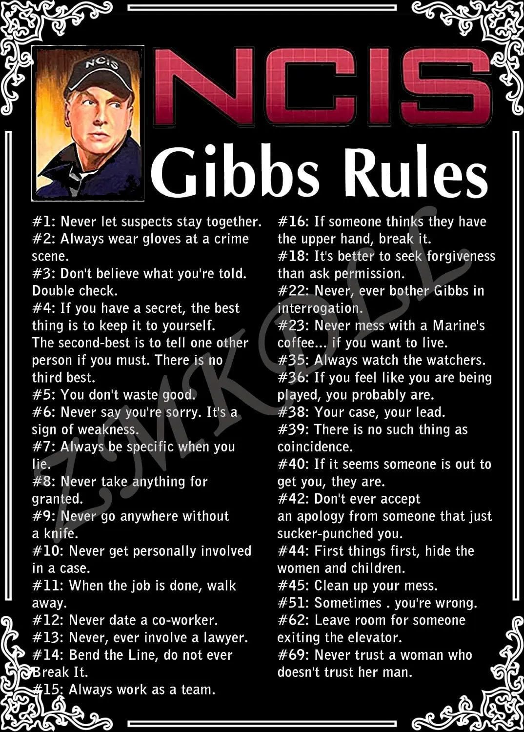Zmkdll funny tv show ncis gibbs rules 69 rules metal tin sign 8x12 inch