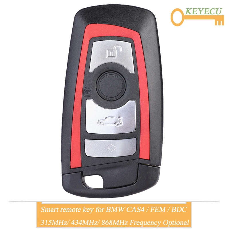 

KEYECU Red Color Smart Remote Control Car Key for BMW CAS4/ FEM / BDC 1 3 5 7 F Series, FOB 4 Buttons - 315MHz/ 434MHz/ 868MHz