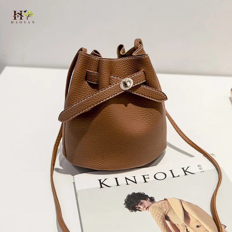 Women's Bag Lychee Bucket Type Shoulder Mobile Phone 2019 New Pumping Lock Core Messenger Ladies Hand Bags | Багаж и сумки