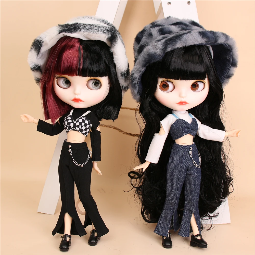 Neo Blythe Doll Cropped Top Shirt Bra with Bell Bottom Pant & Leopard Hat 1