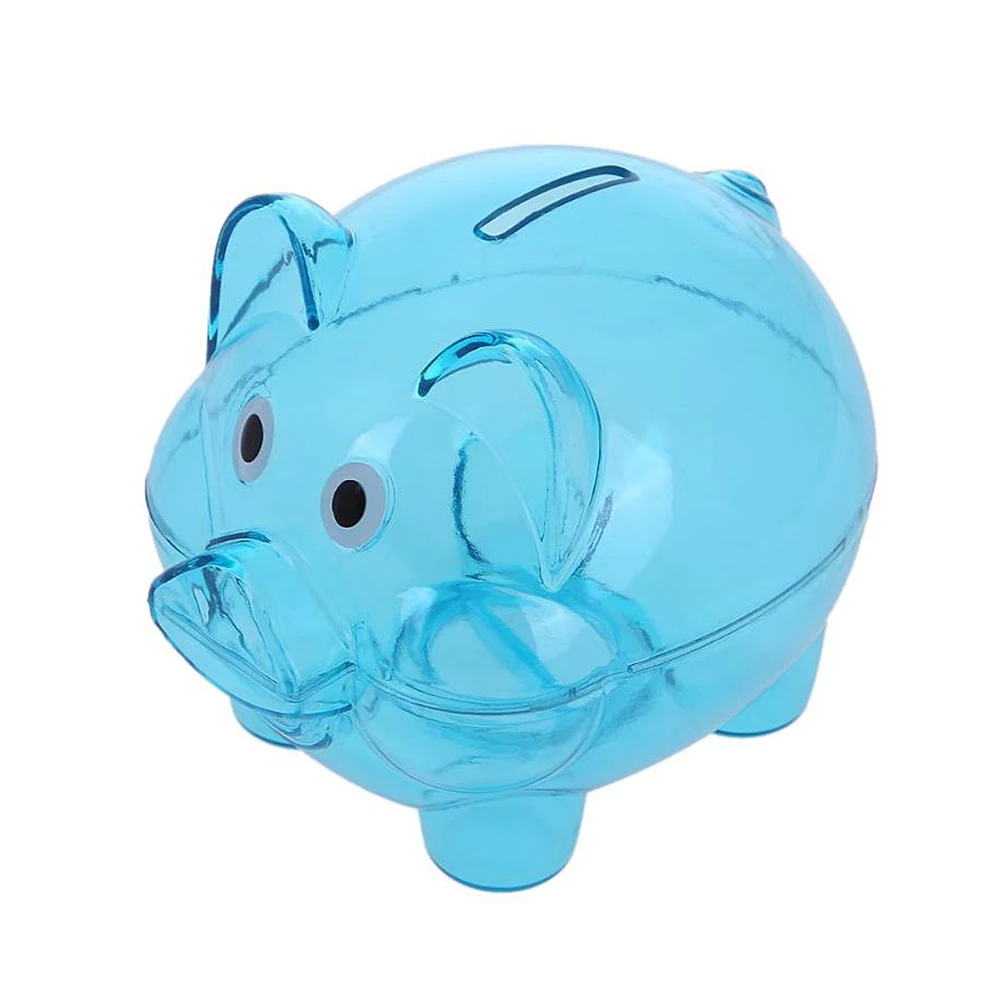Blue Прозрачный пластиковый ящик для экономии денег, коробка для монет, мультяшная свинья, в форме копилки, коробка для монет, мультяшная свинья, в форме подарка - Цвет: Blue